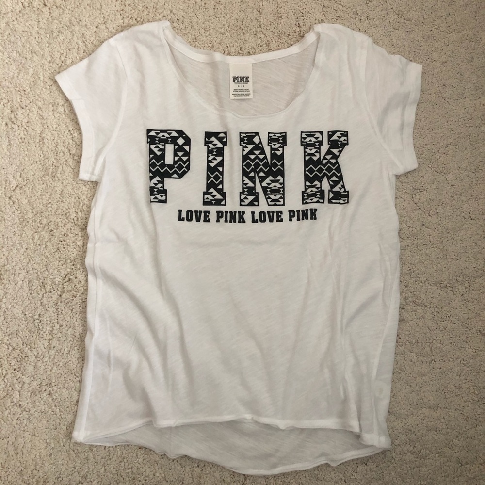 NEW Victoria’s Secret Pink White Logo Tee Size S